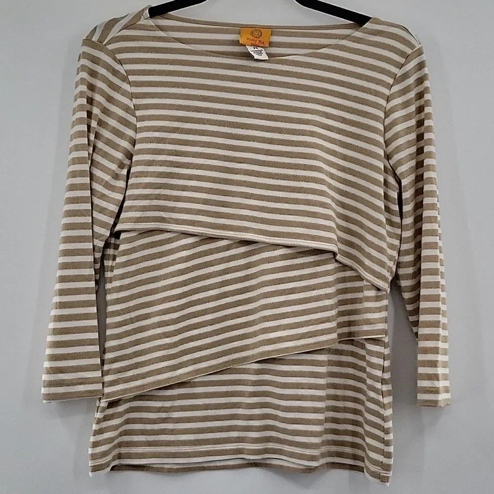 3Β For$20βRuby Rd Tan & Whiteβstripe w/ Shimmer sizeβPS